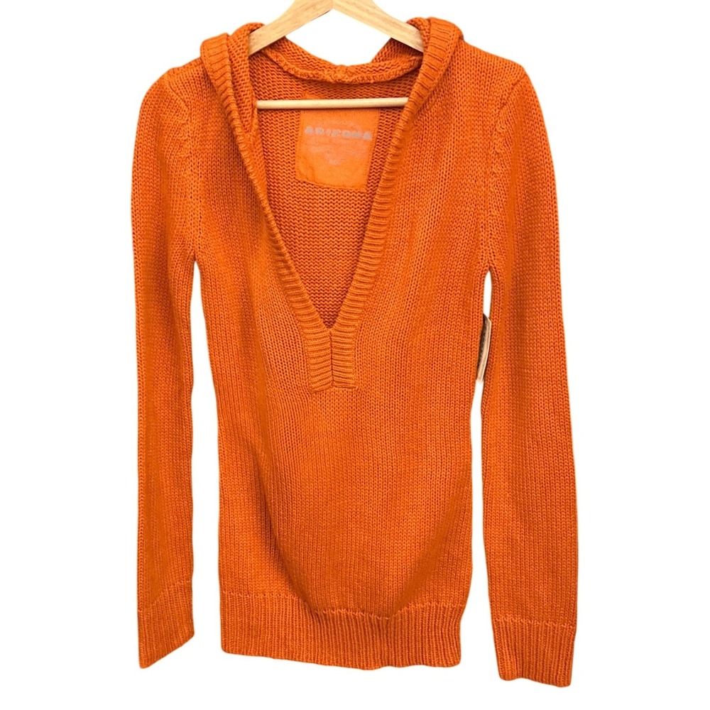 Y2K Arizona Sweater Hoodie Autumn Orange V-Neck Knit Pullover Slim Fit Medium
